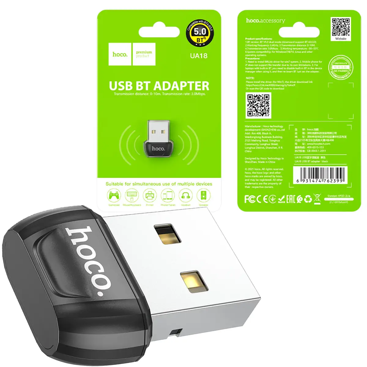 HOCO UA18 USB Bluetooth 5.0 Adapter for PC