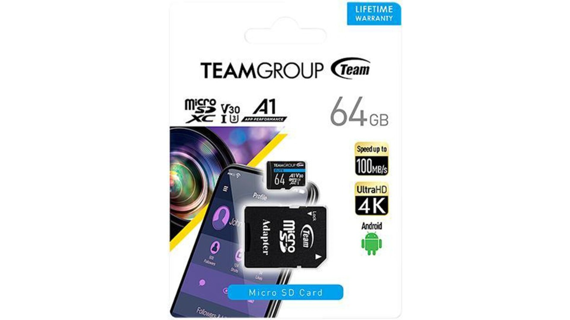 TEAMGROUP 64GB 4K micro SDXC V30 A1 მეხსიერების ბარათი