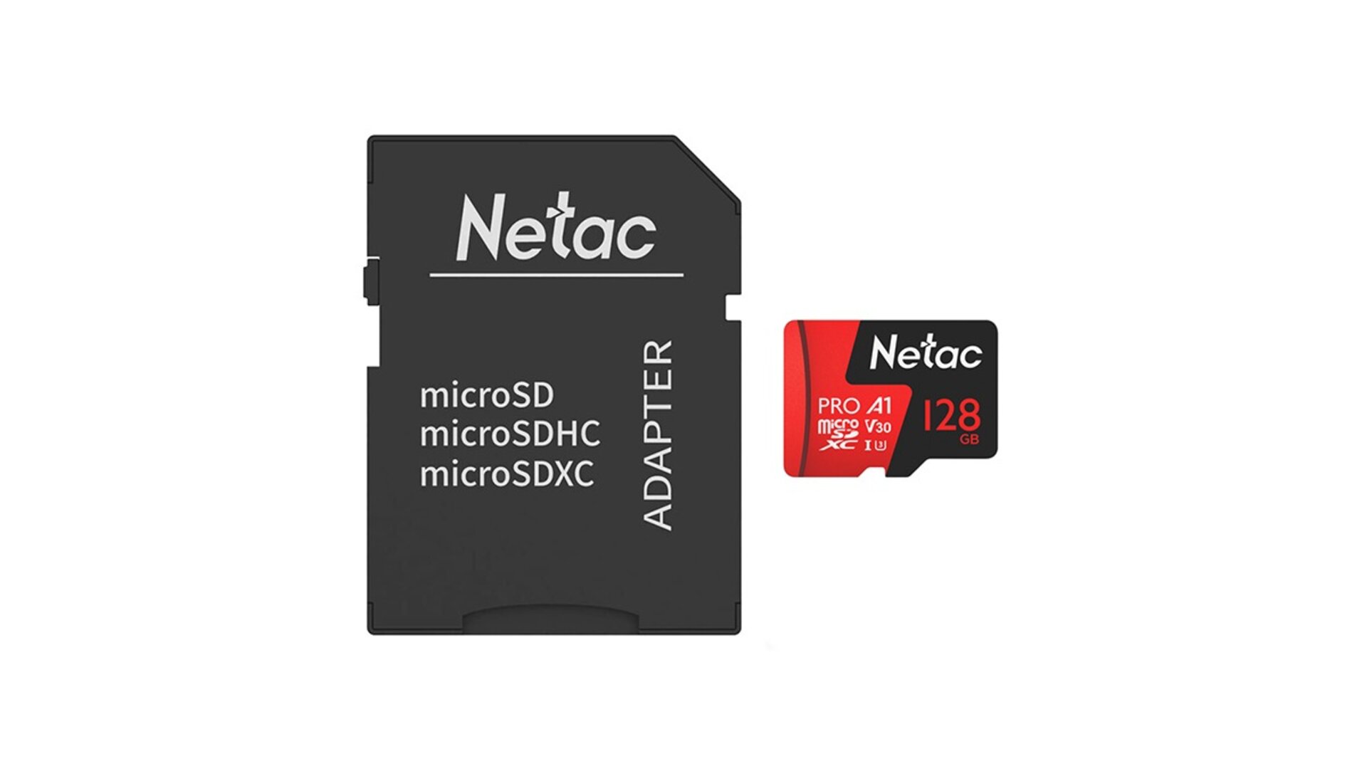 Netac p500 128GB micro SDHC მეხსიერების ბარათი გადამყვანით