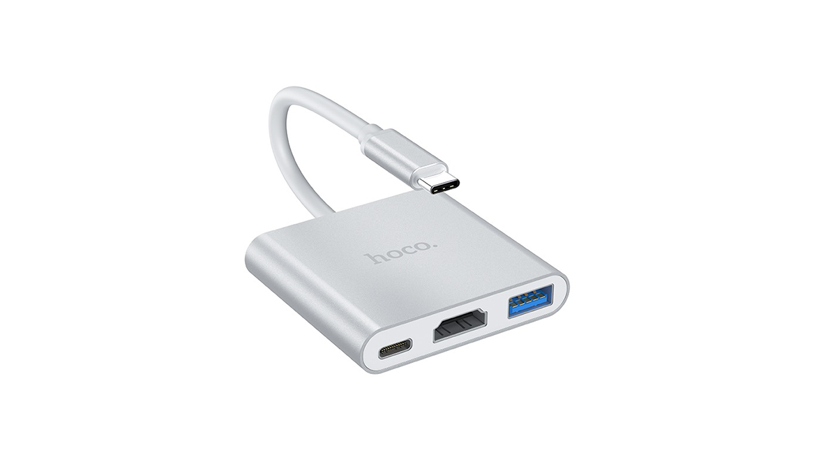 HOCO HB14 გადამყვანი ჰაბი USB-C to HDMI 4K+ USB charging 3.0 + USB-C PD